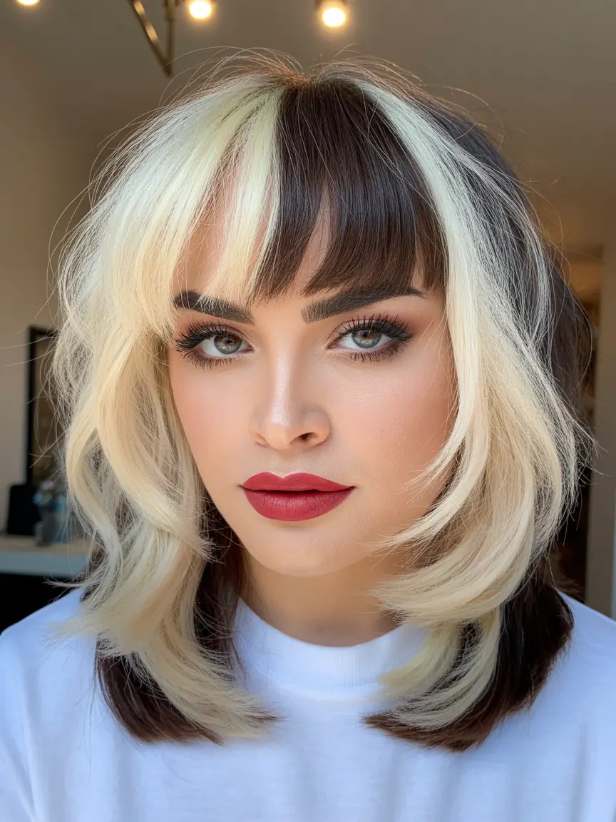 spring brown hair color Modern Contrast Blonde Panels on Rich Brunette