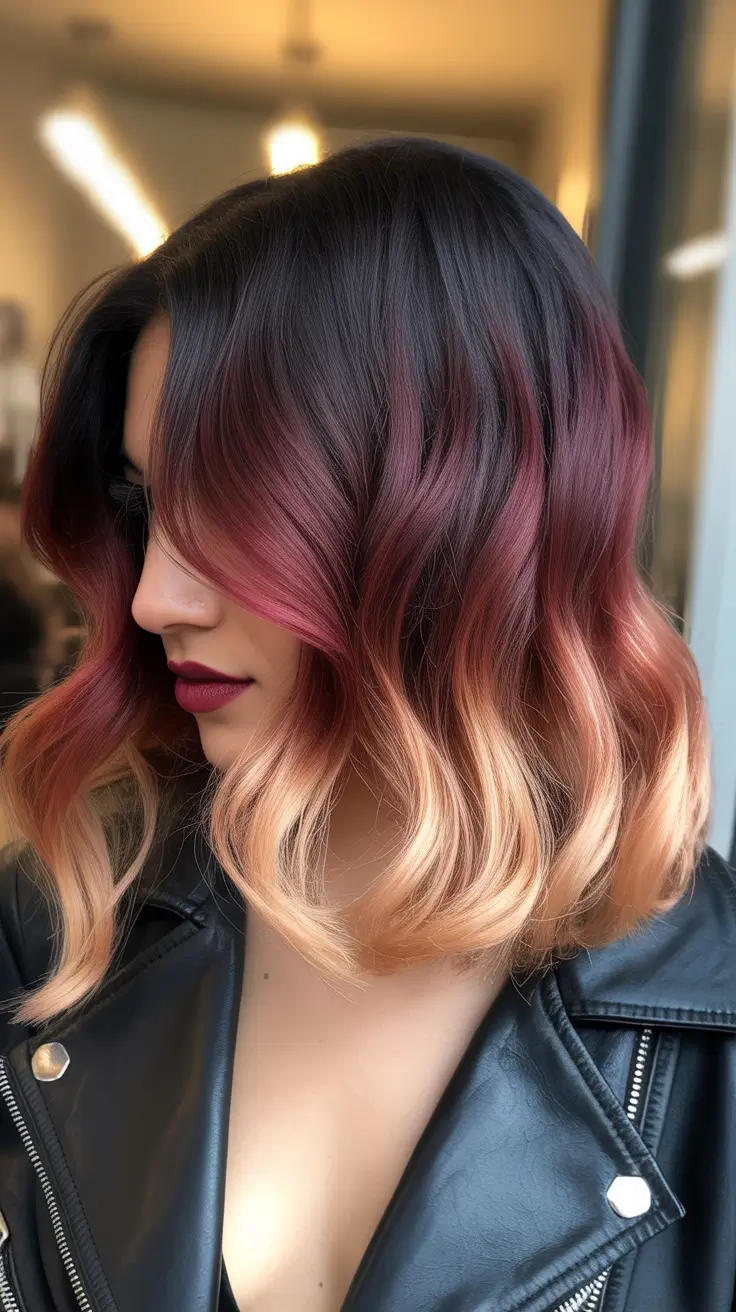 spring brown hair color Rosewood Melt Balayage With Warm Blonde Ends