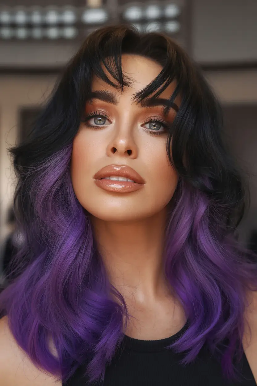 spring brunette hair color Midnight Brunette With Electric Violet Movement