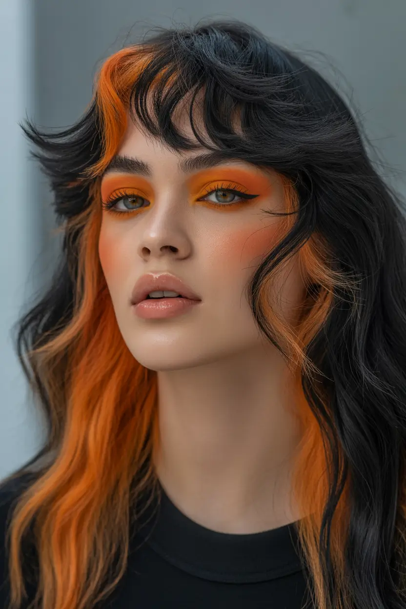 spring brunette hair color Graphic Brunette With Copper Face Framing Accents