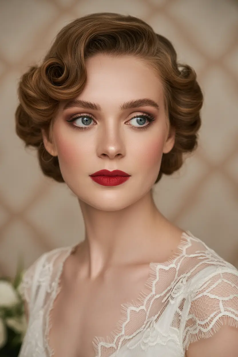 spring wedding hairstyle Soft Hollywood Waves for a Romantic Vintage Bride