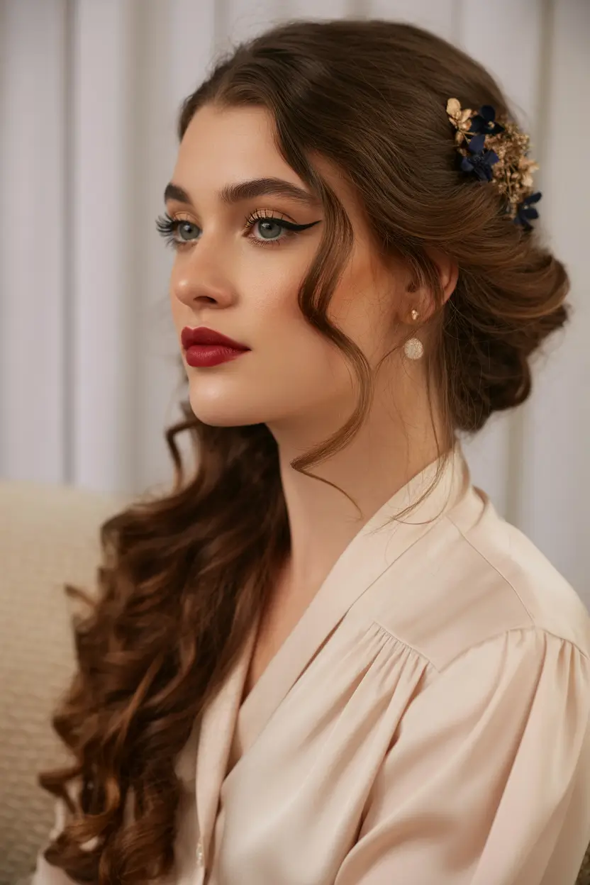 spring wedding hairstyle Vintage Half-Up Curls with Modern Bridesmaid Energy