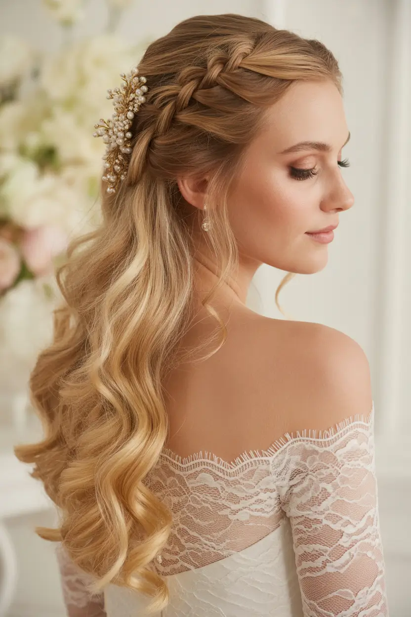 spring wedding hairstyle Soft Braided Half Up Waves for Modern Vintage Romance