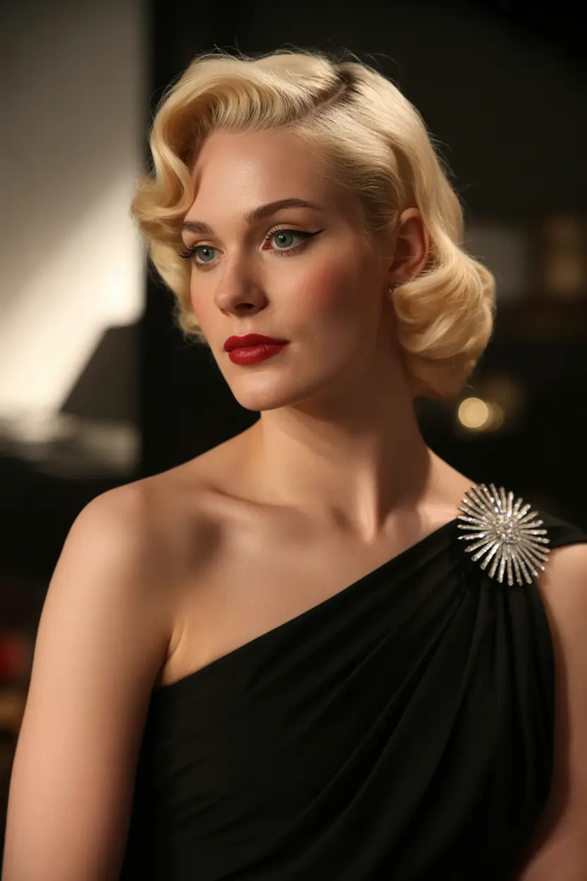 spring wedding hairstyle Classic Platinum Hollywood Waves for Timeless Evening Glamour