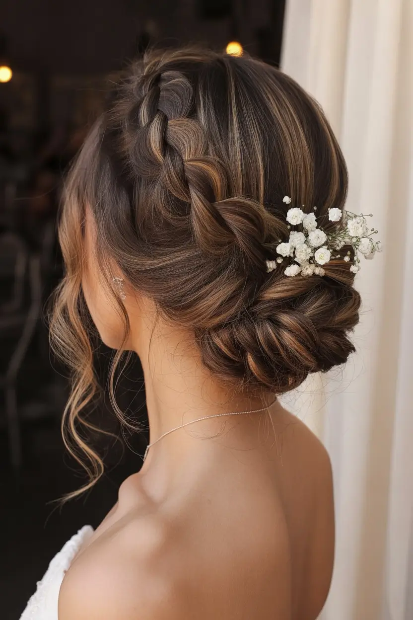 spring wedding hairstyle Braided Low Bun Inspired by Garden Wedding Romance