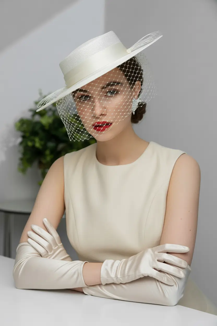 spring wedding hairstyle Vintage Birdcage Veil and Sculpted Low Bun Elegance