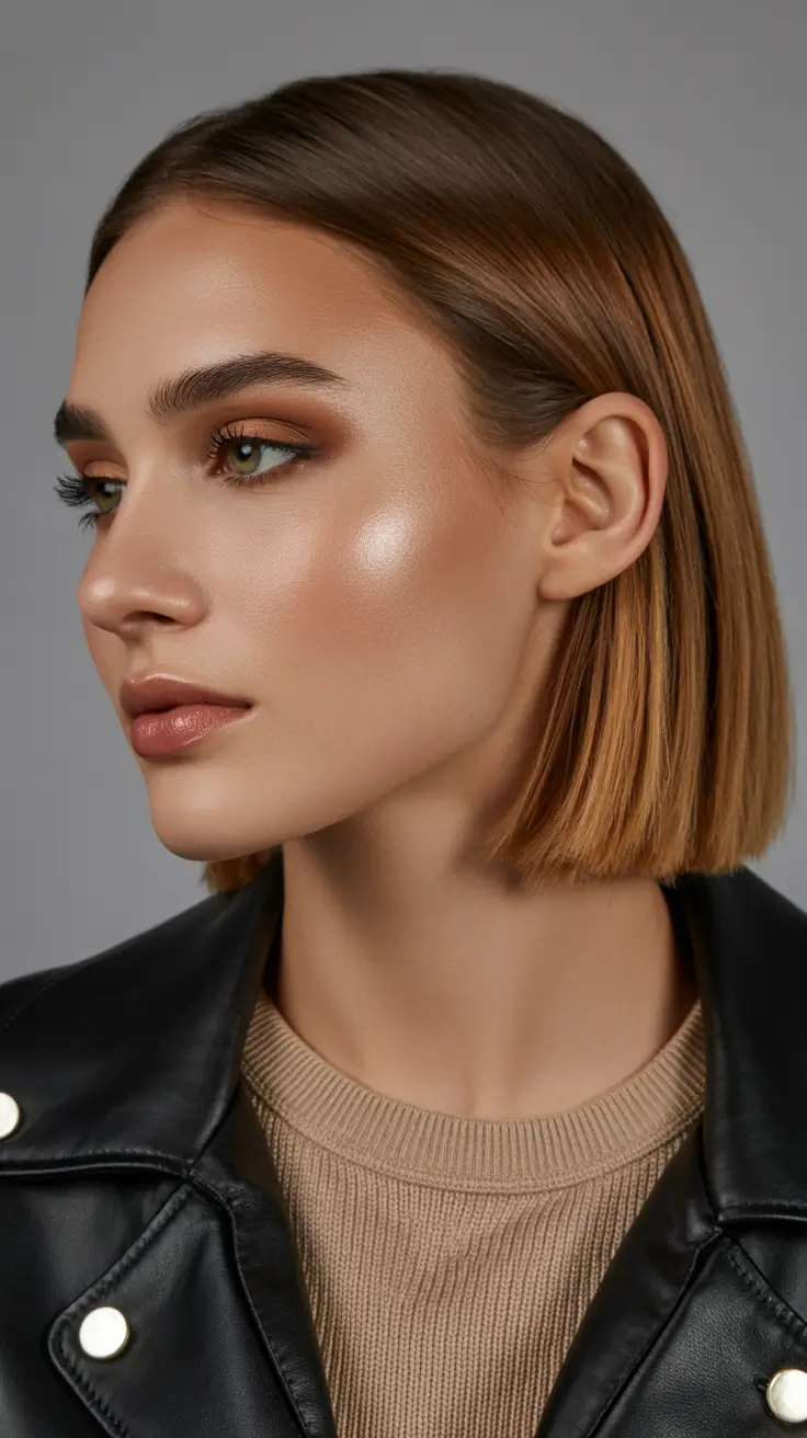 spring caramel hair color Polished Caramel Precision Bob With Modern Warmth