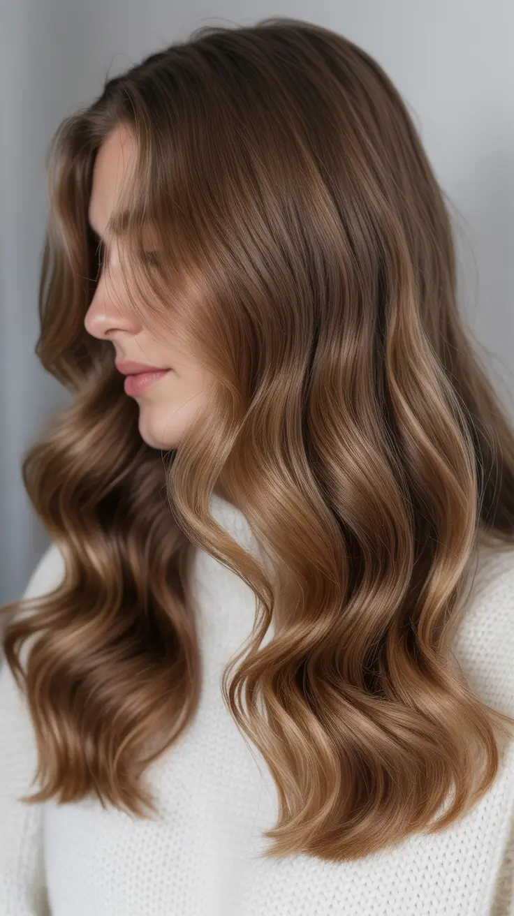 spring caramel hair color Silky Honey Golden Balayage With Soft Brunette Depth