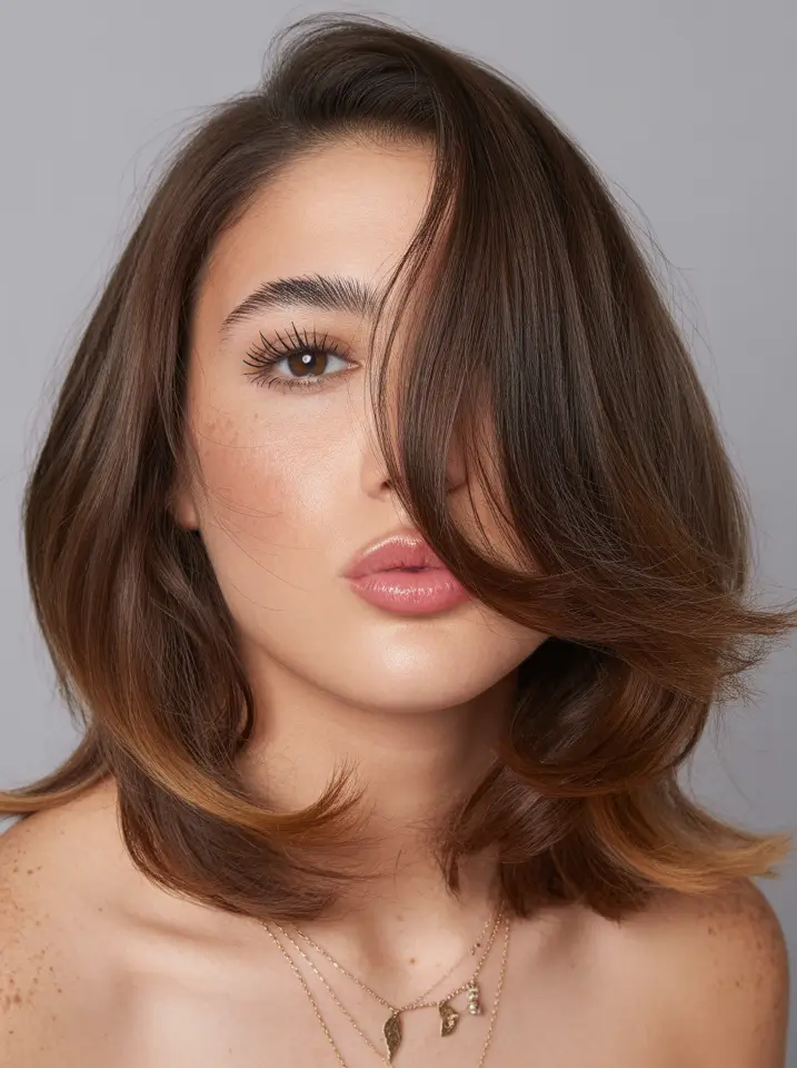 spring caramel hair color Soft Burnt Caramel Lob With Elegant Volume Finish