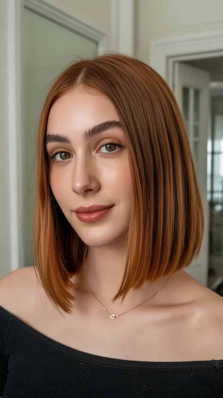 spring caramel hair color Soft Copper Caramel Bob That Brightens the Face