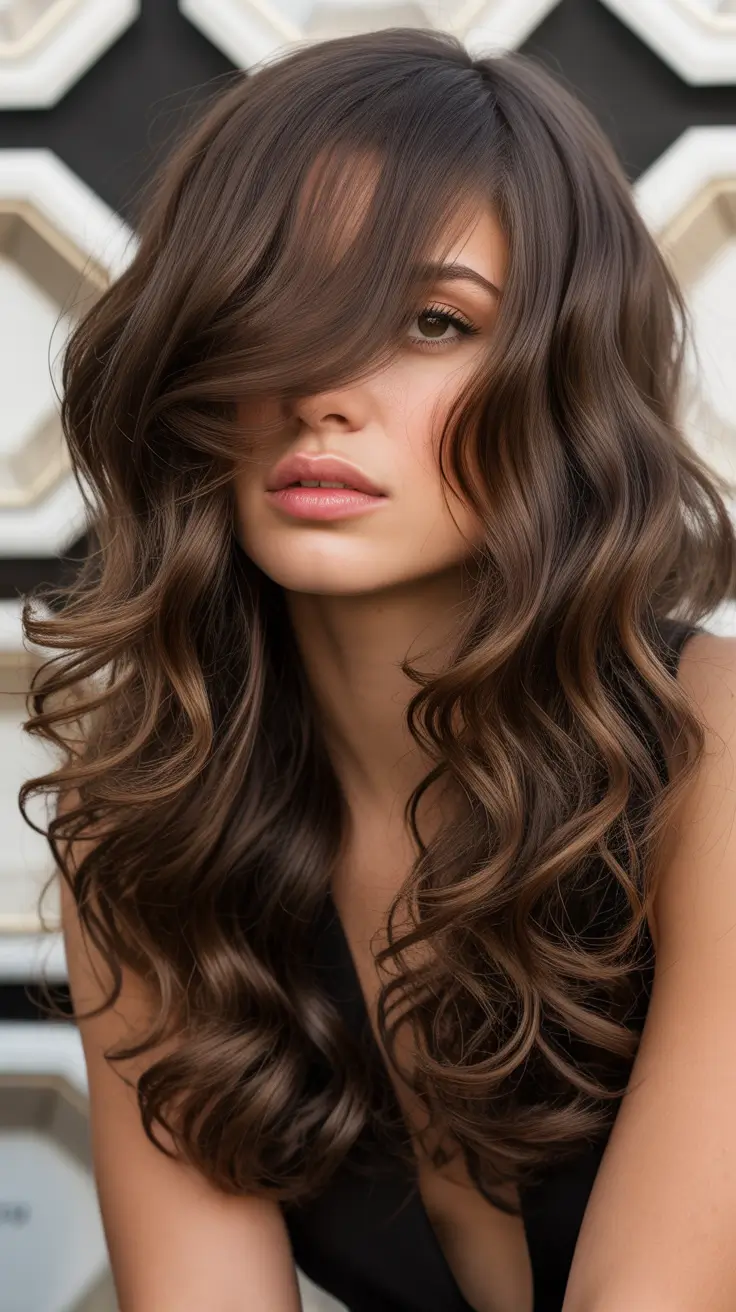 spring caramel hair color Deep Coffee Caramel Waves With Soft Shadow Dimension