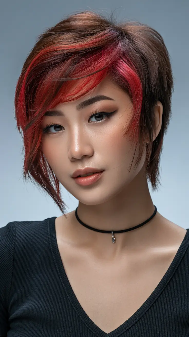 spring short Hairstyles Layered Cherry Accent Pixie With Dramatic Side Fringe