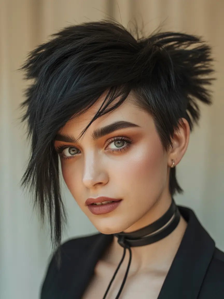 spring short Hairstyles Edgy Jet Black Shattered Pixie