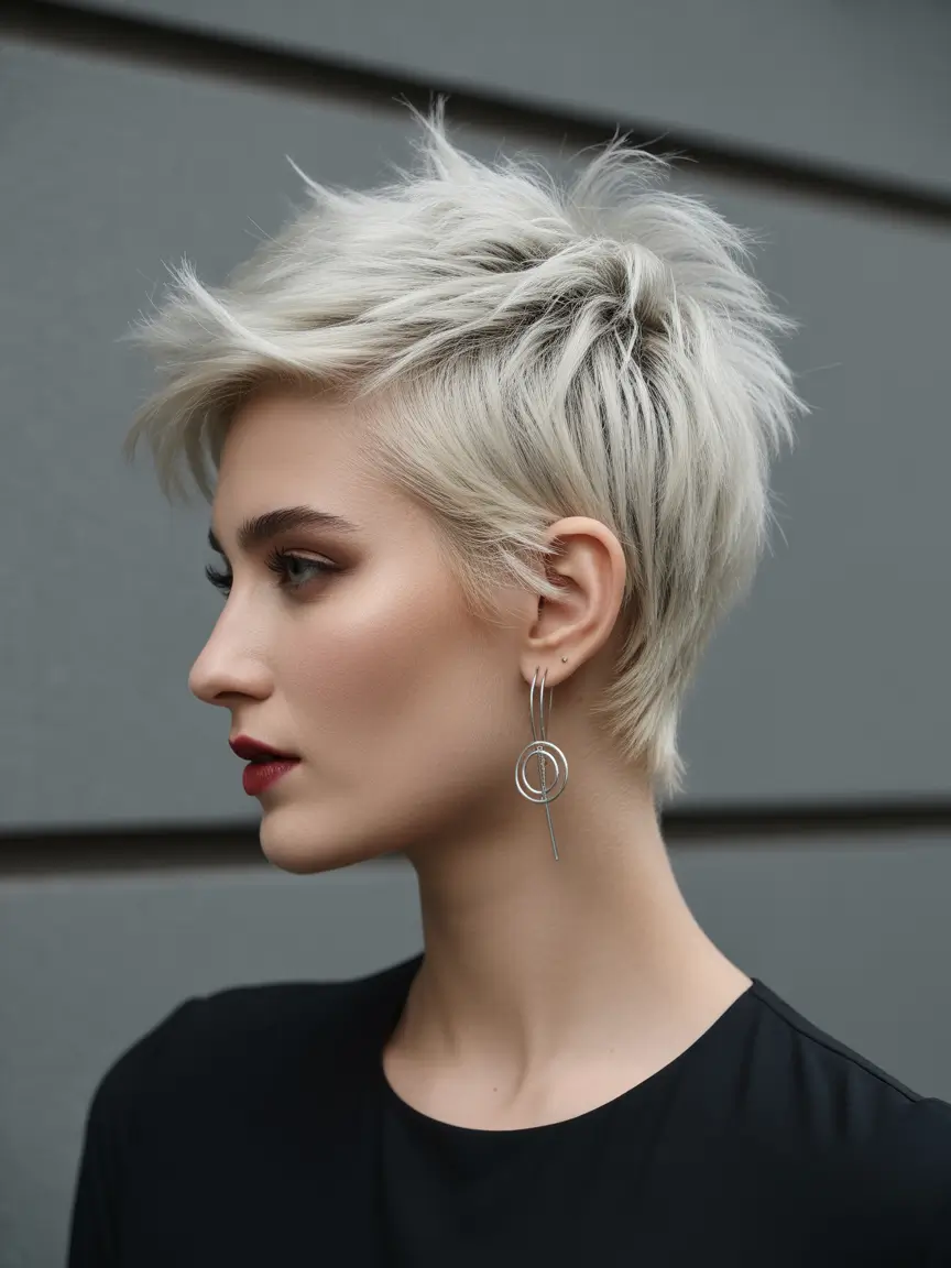 spring short Hairstyles Feathered Platinum Pixie With Windblown Texture