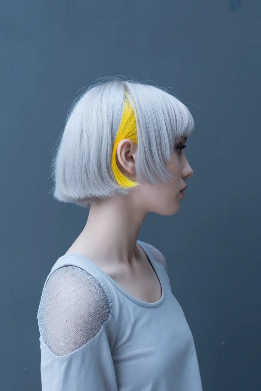 spring short Hairstyles Graphic Silver Bob With Neon Accent Panel