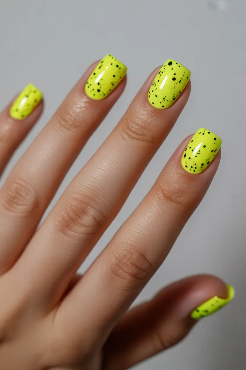 April nails color ideas 2026 Neon Lime Speckled Nails