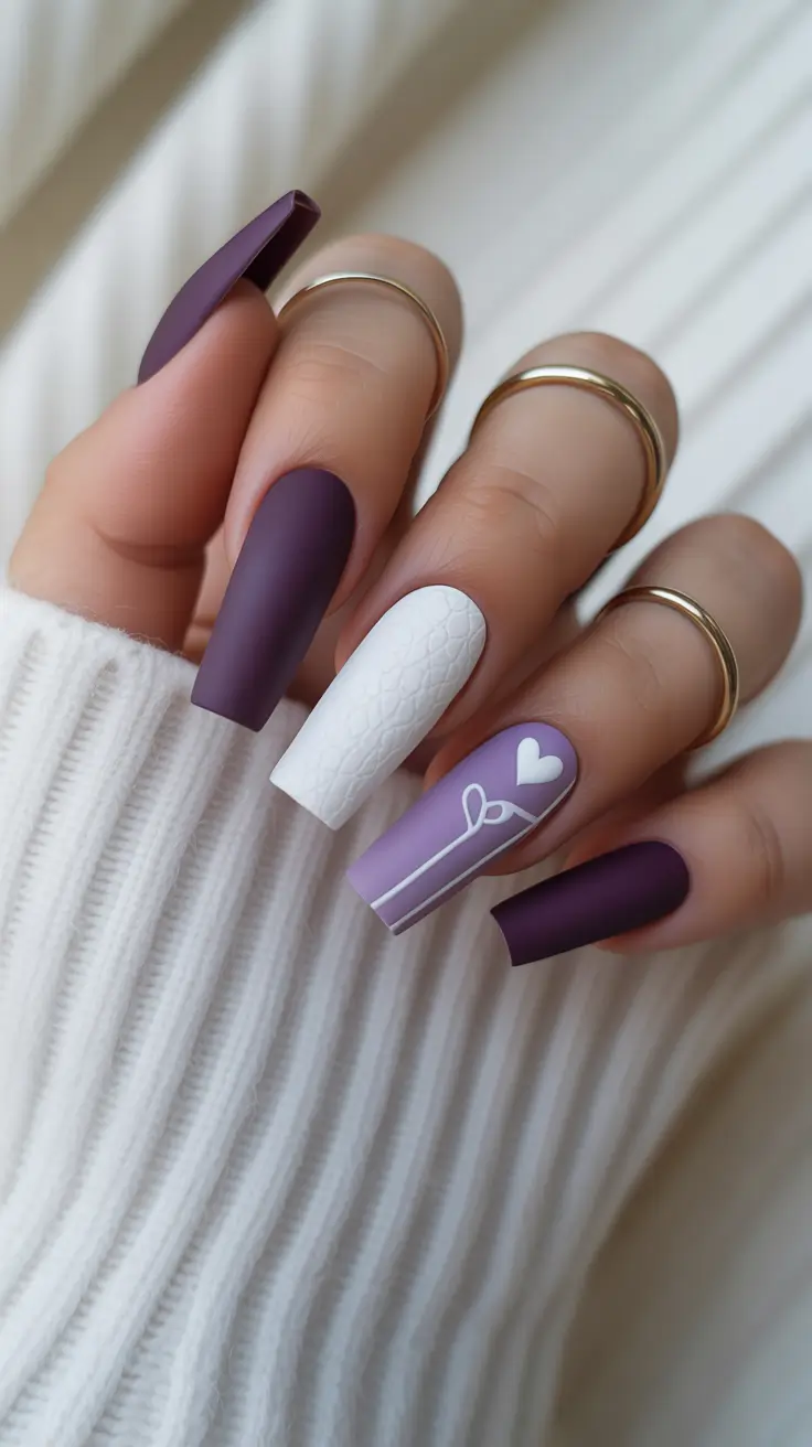 April nails color ideas 2026 Matte Plum Heart Nails