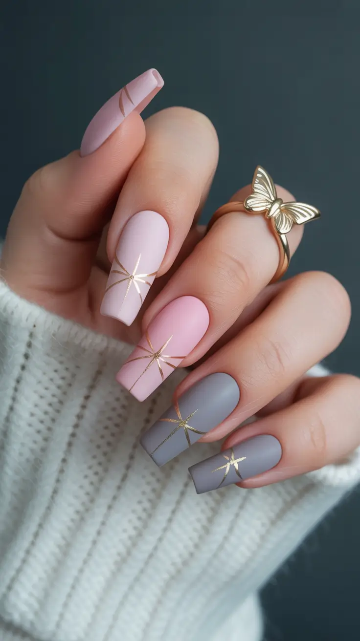 April nails color ideas 2026 Pastel Matte Gold Accent Nails