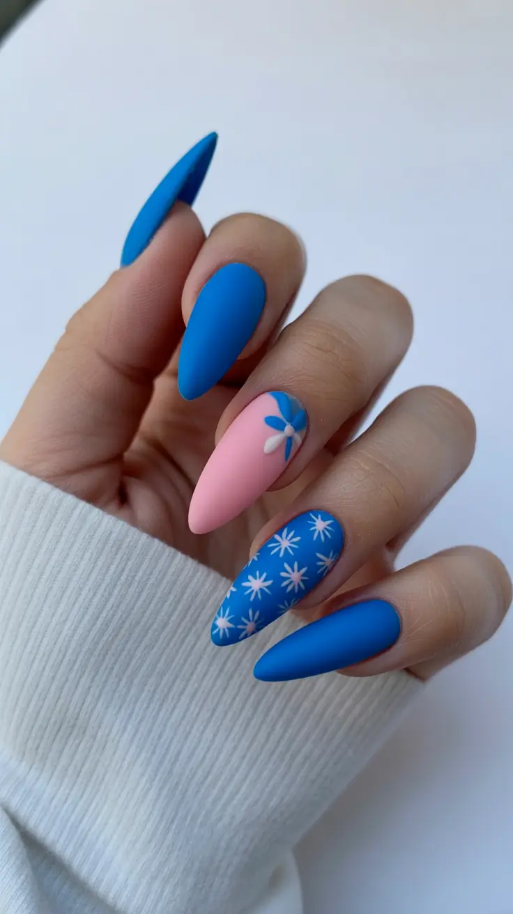 April nails color ideas 2026 Blue Pink Floral Spring Nails