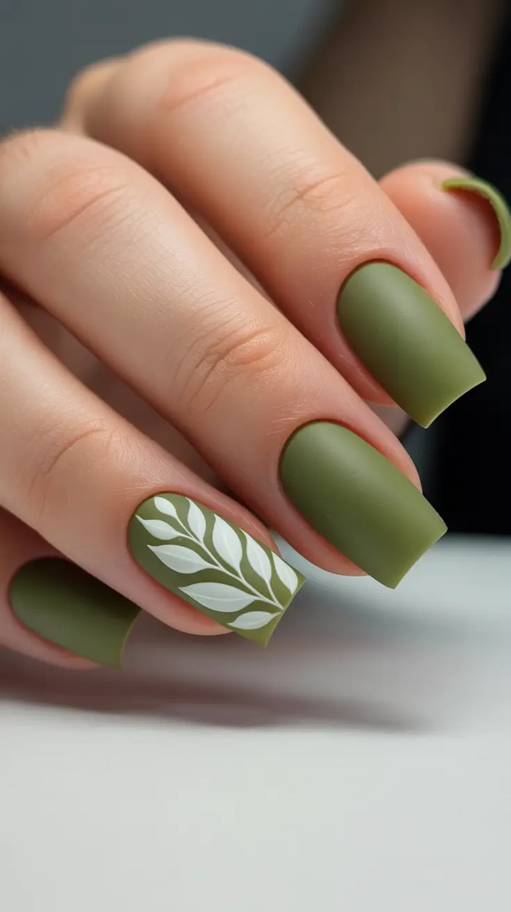 April nails color ideas 2026 Olive Botanical Square Nails
