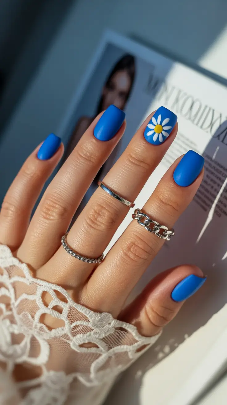 April nails ideas 2026 Blue Daisy Minimalism For Fresh April Days