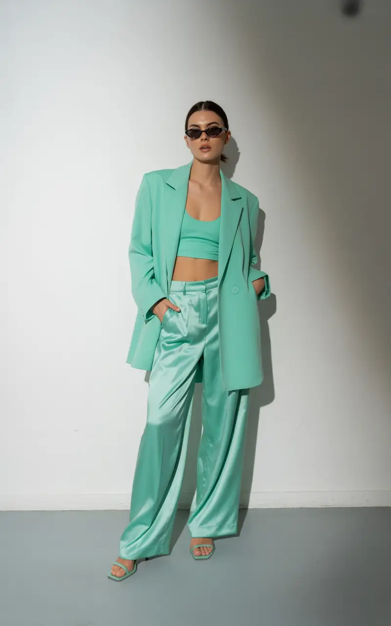 22 April outfits ideas 2026 Fresh Mint Power Suit For Bright Spring Energy