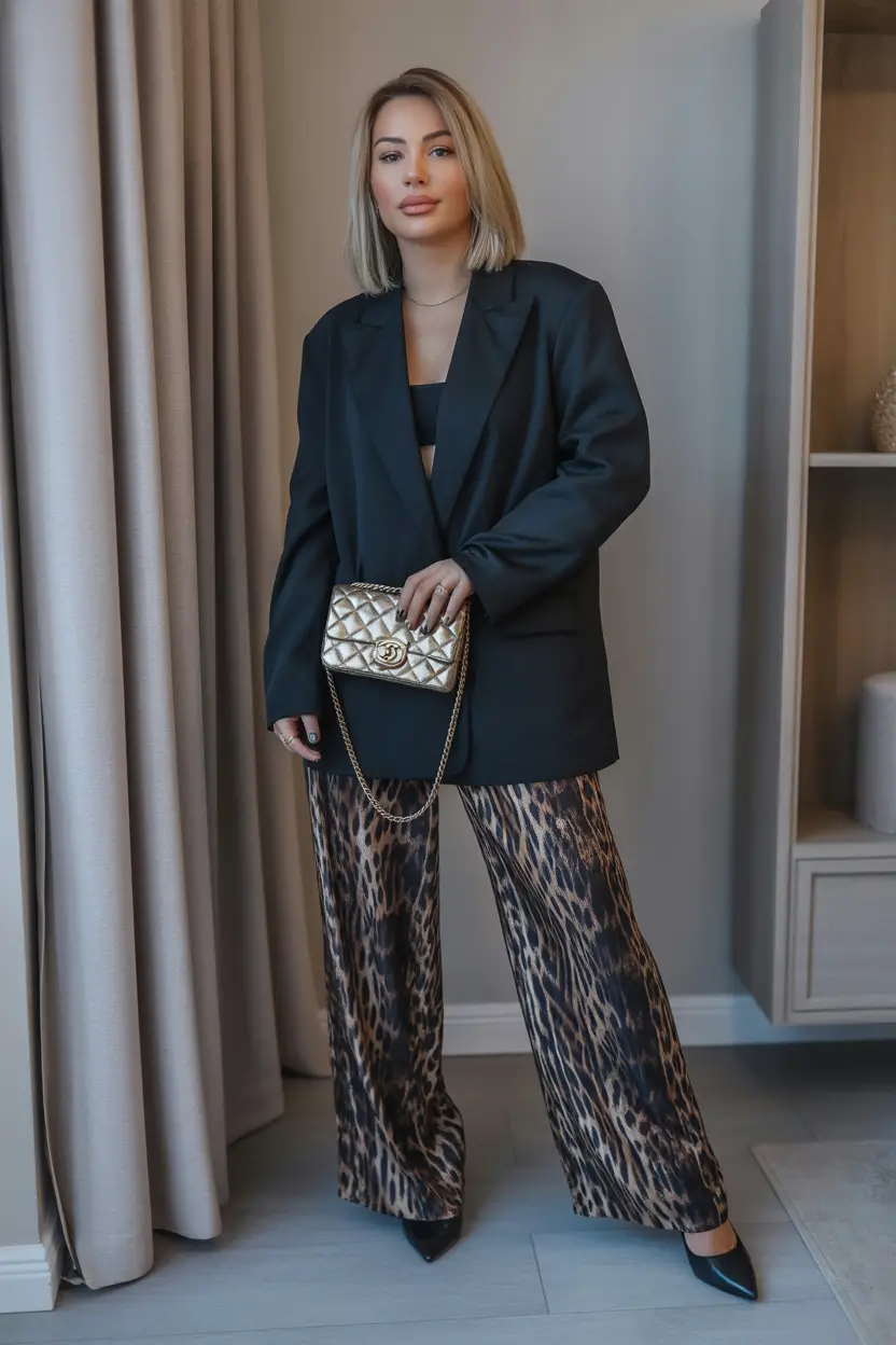 22 April outfits ideas 2026 Relaxed Blazer Styling With Modern Animal Print