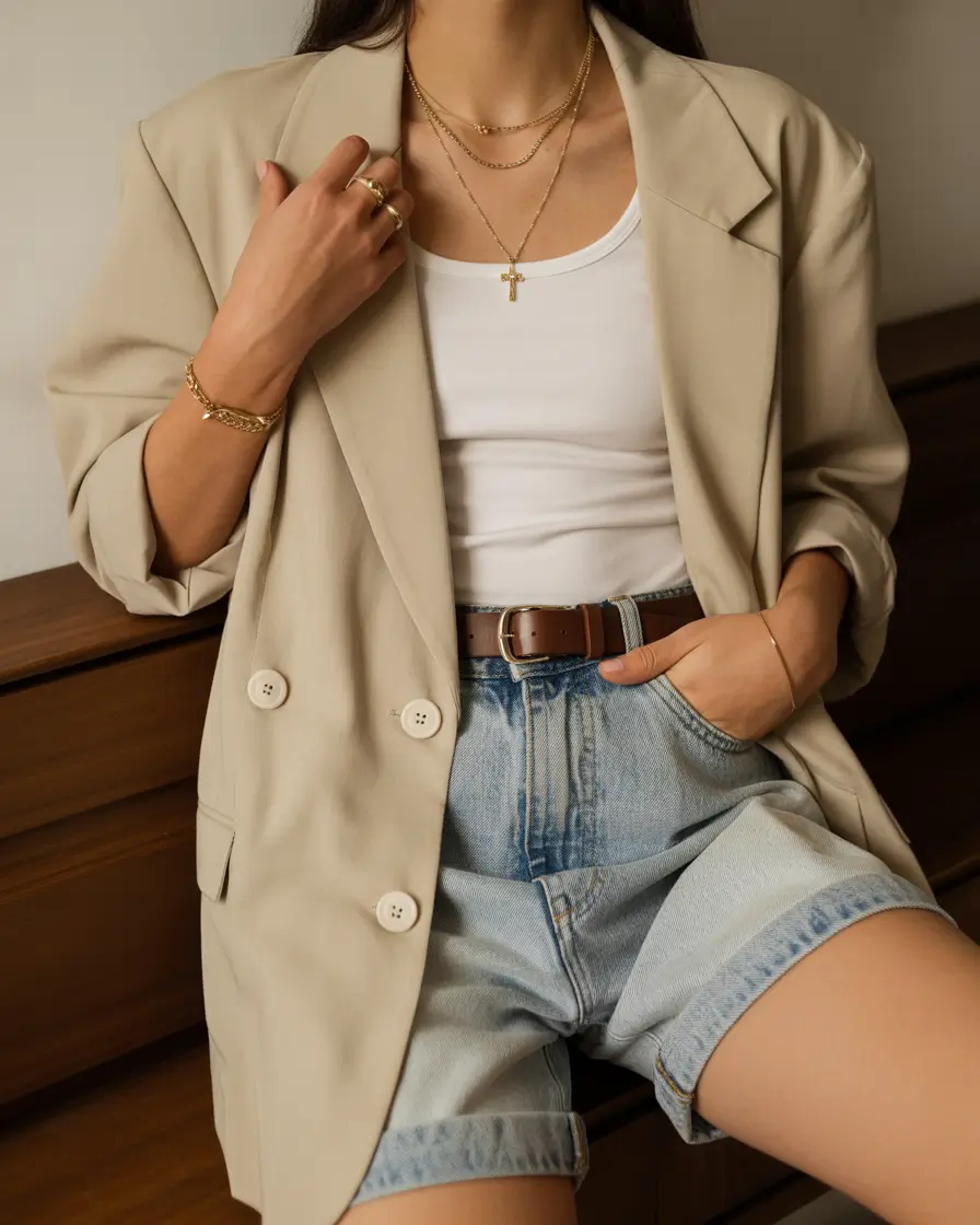 22 April outfits ideas 2026 Relaxed Tailoring And Denim Shorts For Easy April Days