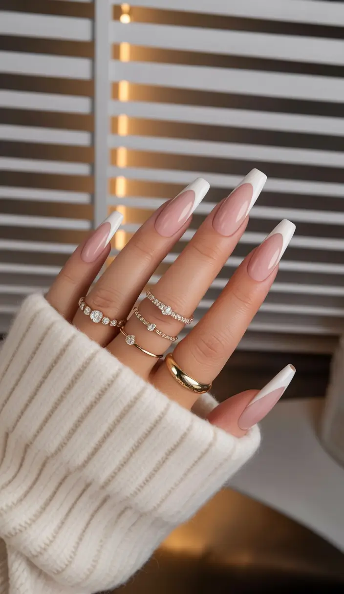 spring nails coffin Classic Glossy White French Coffin Nails