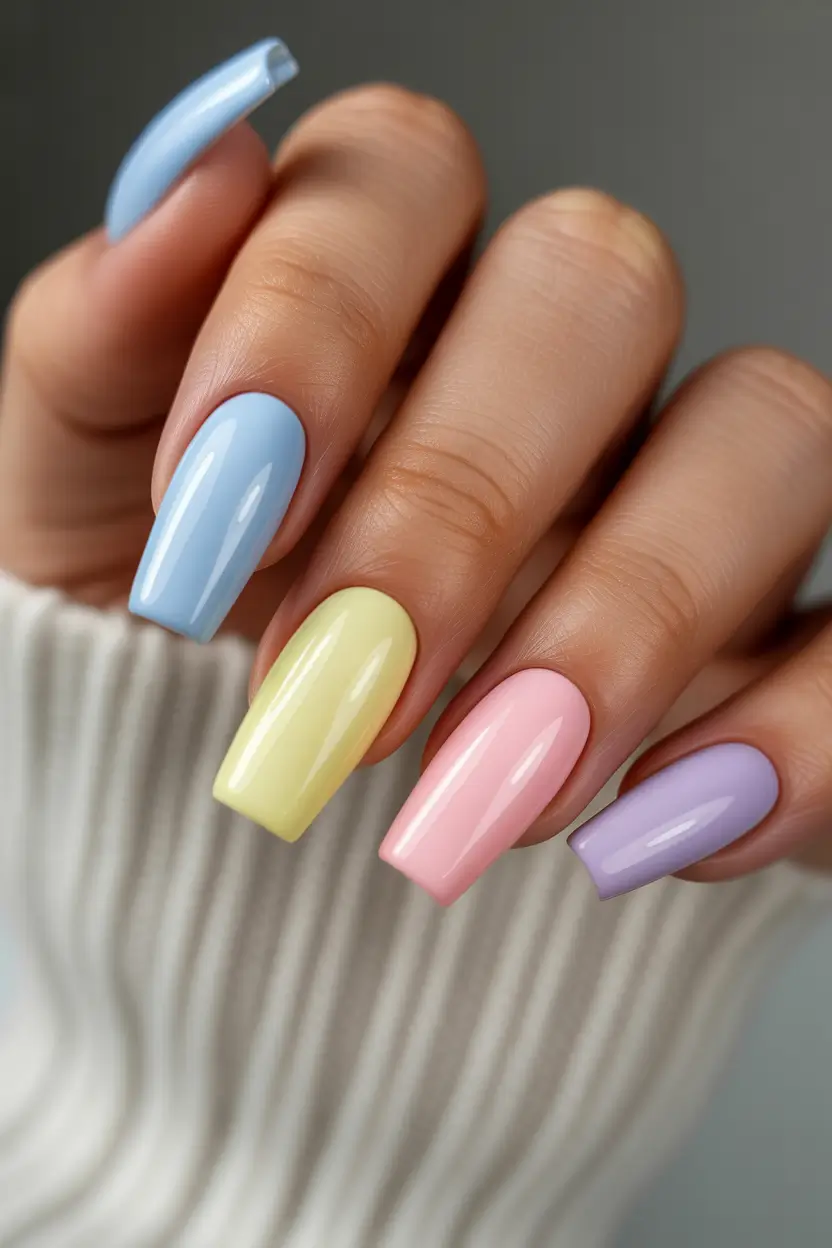 spring nails coffin Soft Pastel Skittle Coffin Nails