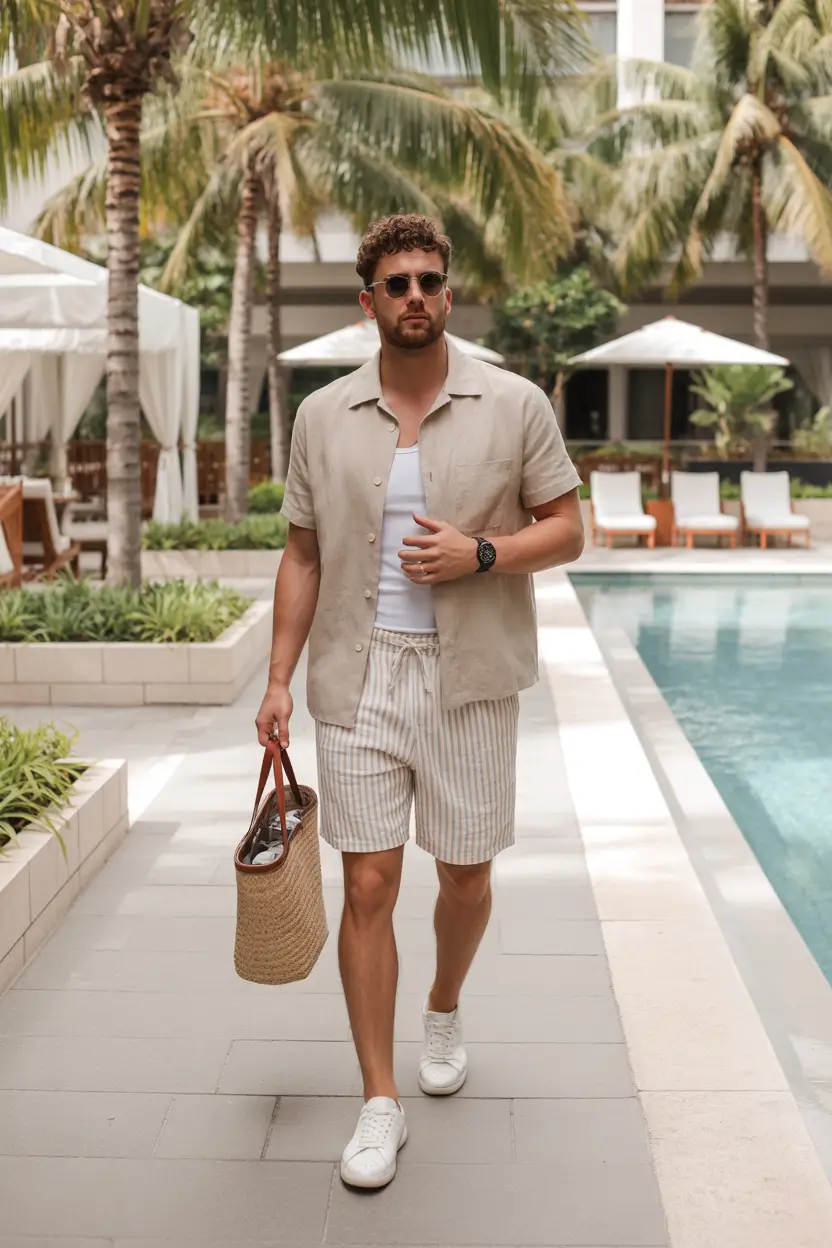 23 casual summer outfits men 2026 Soft Neutrals And Poolside Ease