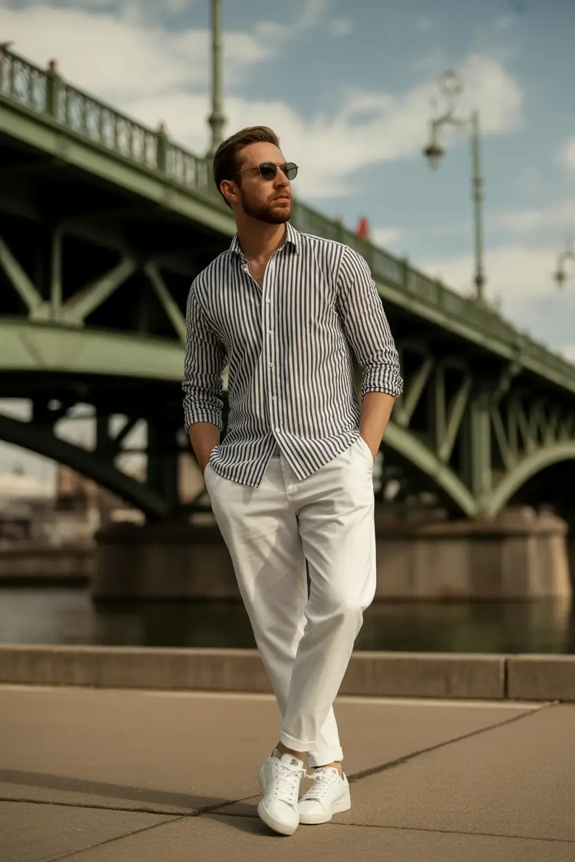 23 casual summer outfits men 2026 Classic Stripes And Modern Smart Casual Balance