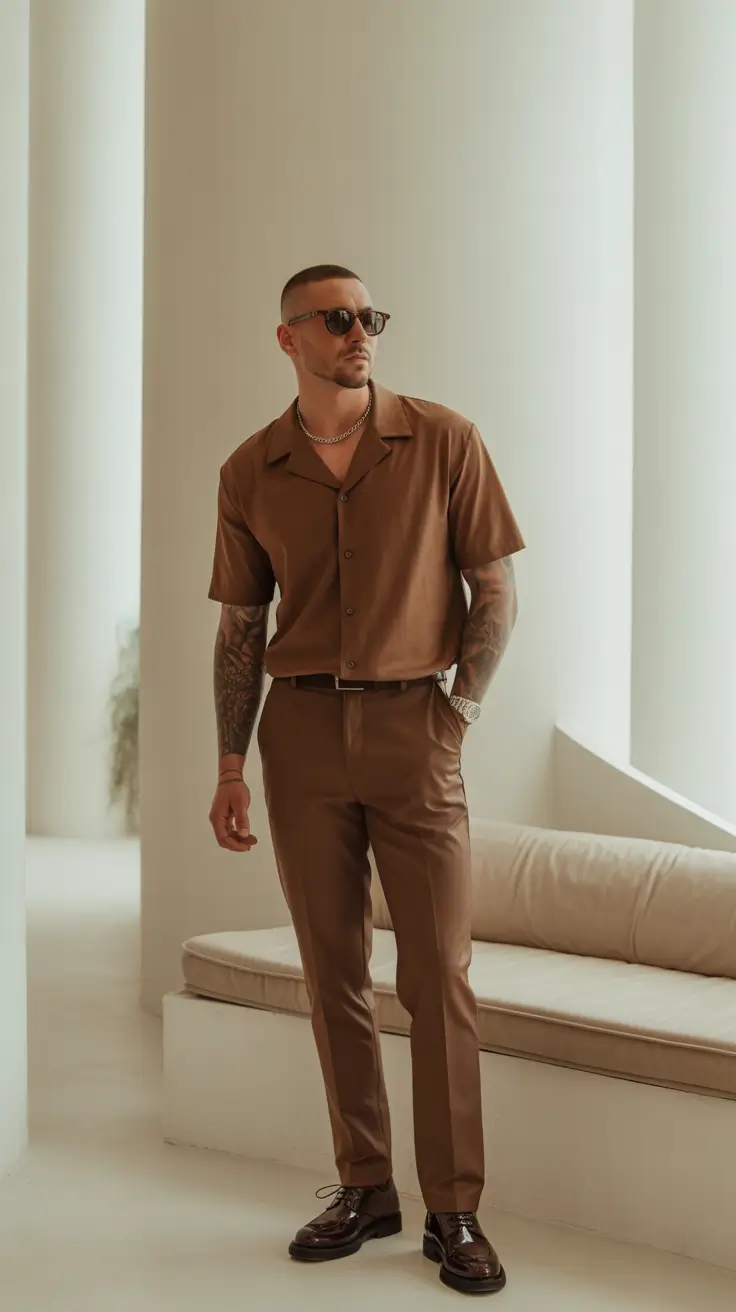 23 casual summer outfits men 2026 Monochrome Brown And Confident Summer Tailoring