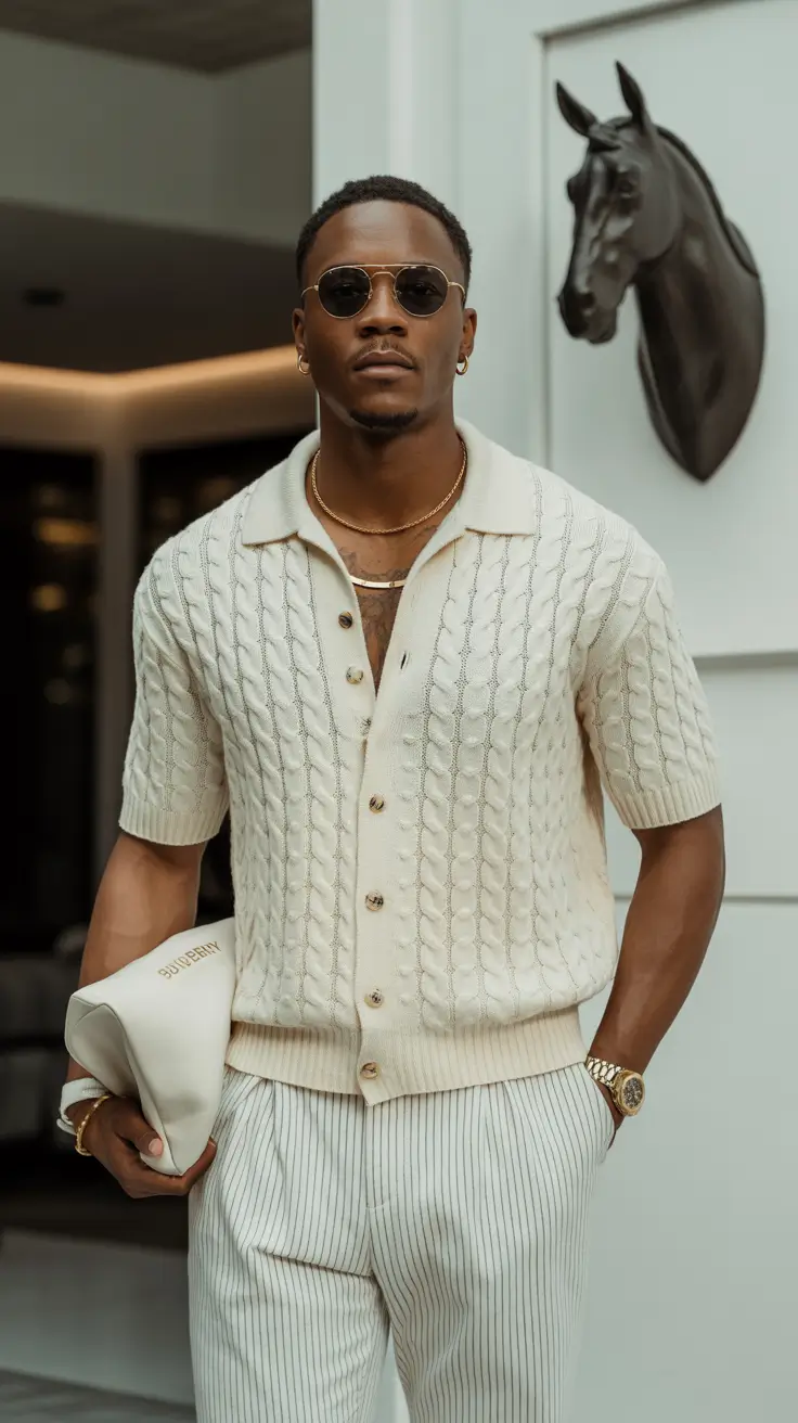 23 casual summer outfits men 2026 Textured Knit And Soft Luxury Energy