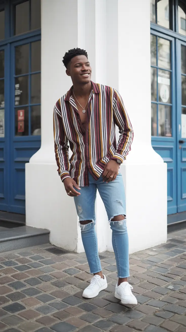 23 casual summer outfits men 2026 Bold Stripes And Playful Street Energy