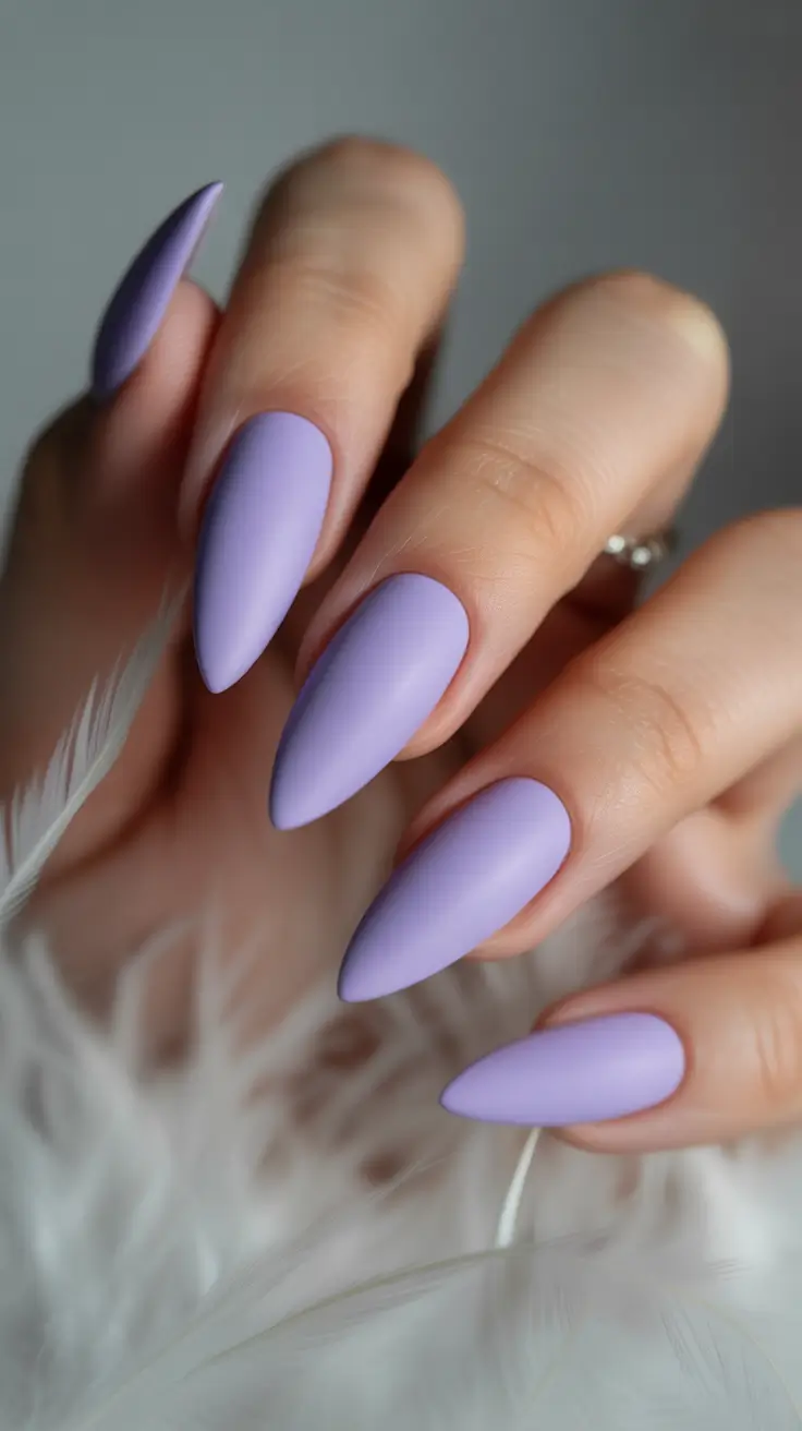 spring long nails Matte Lavender Almond Nails for a Soft Spring Statement