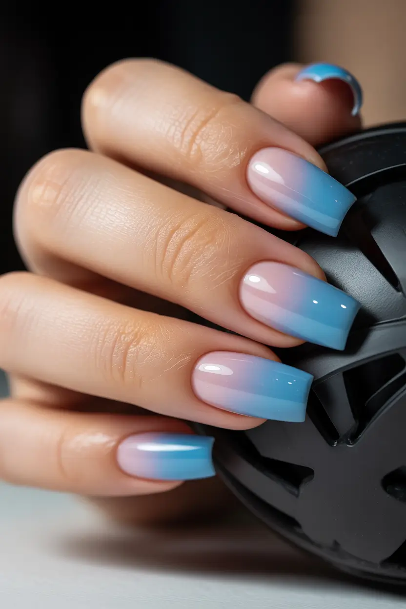 spring long nails Soft Blue Ombre Long Nails with Gradient Spring Glow