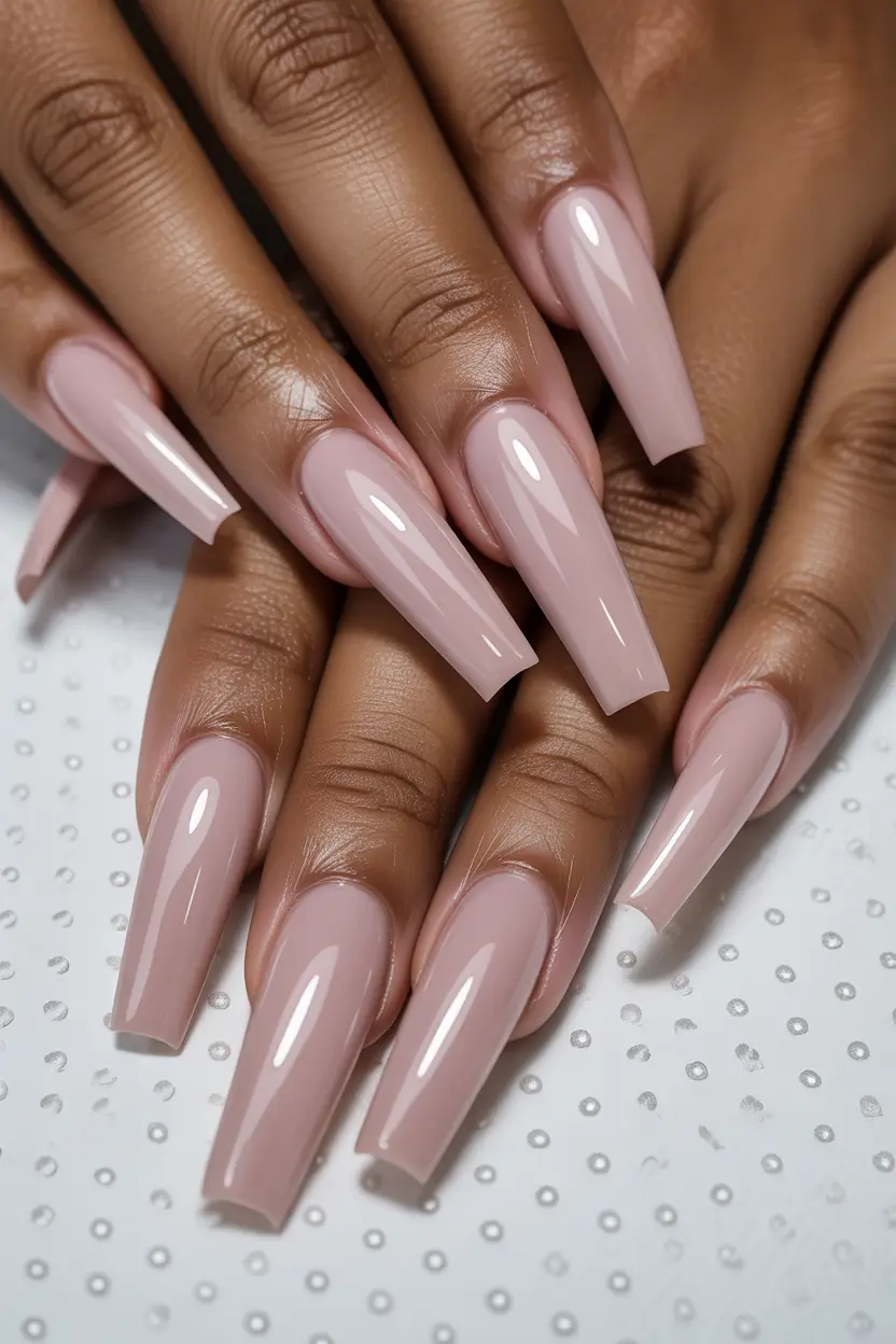 spring long nails Classic Glossy Nude Coffin Nails That Always Look Expensive