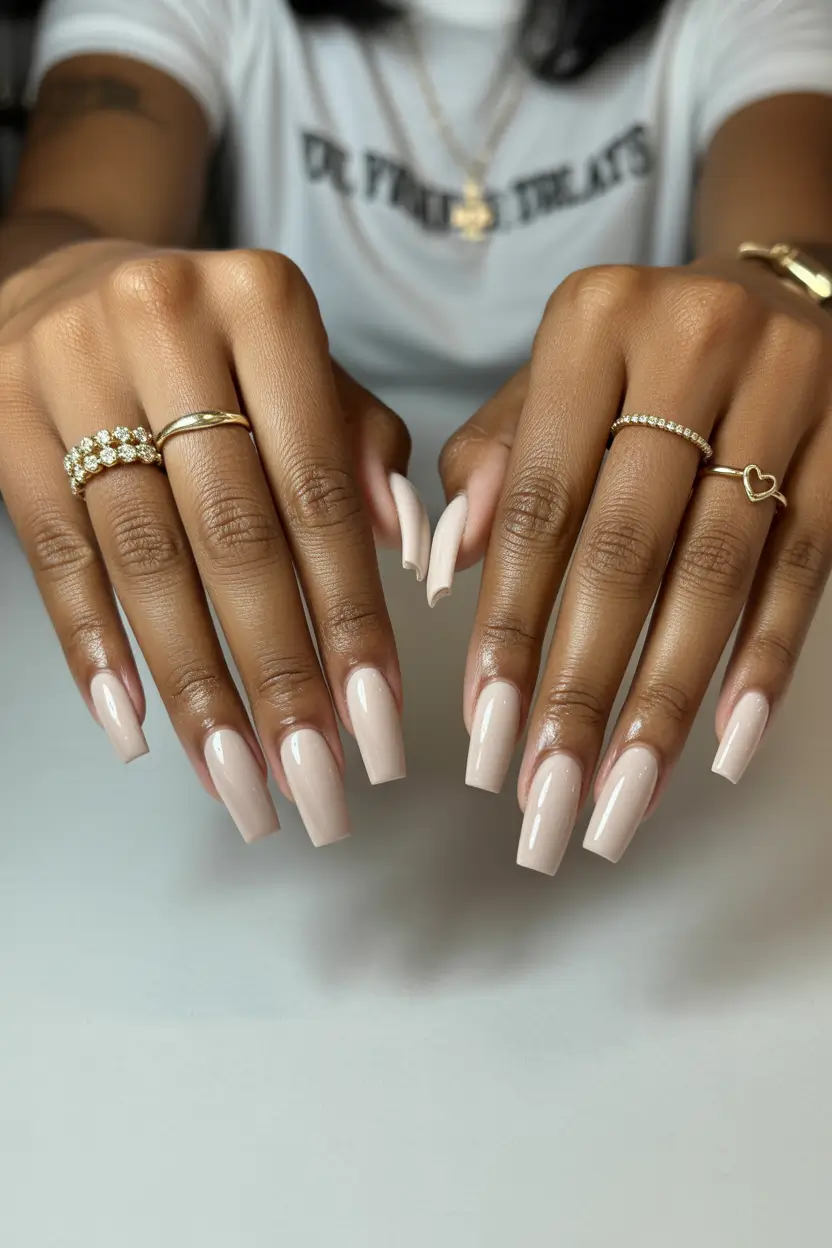 spring long nails Minimalist Beige Long Nails with a Clean Modern Finish