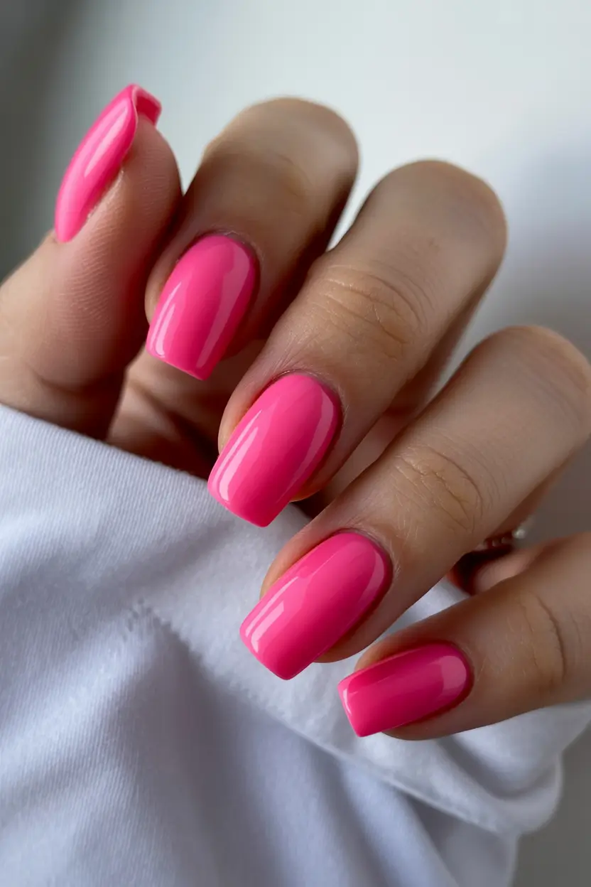 spring nails for brown skin Glossy Hot Pink Spring Nails With Classic Shine