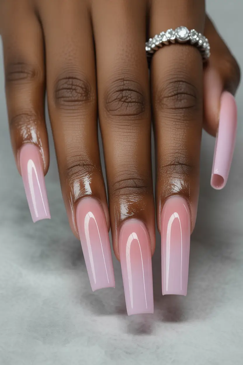 spring nails for brown skin Glossy Soft Pink Coffin Nails For Elegant Minimal Style