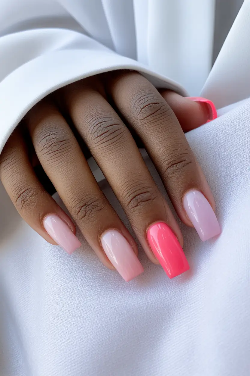 spring nails for brown skin Glossy Pink Ombre Nails For A Soft Spring Glow