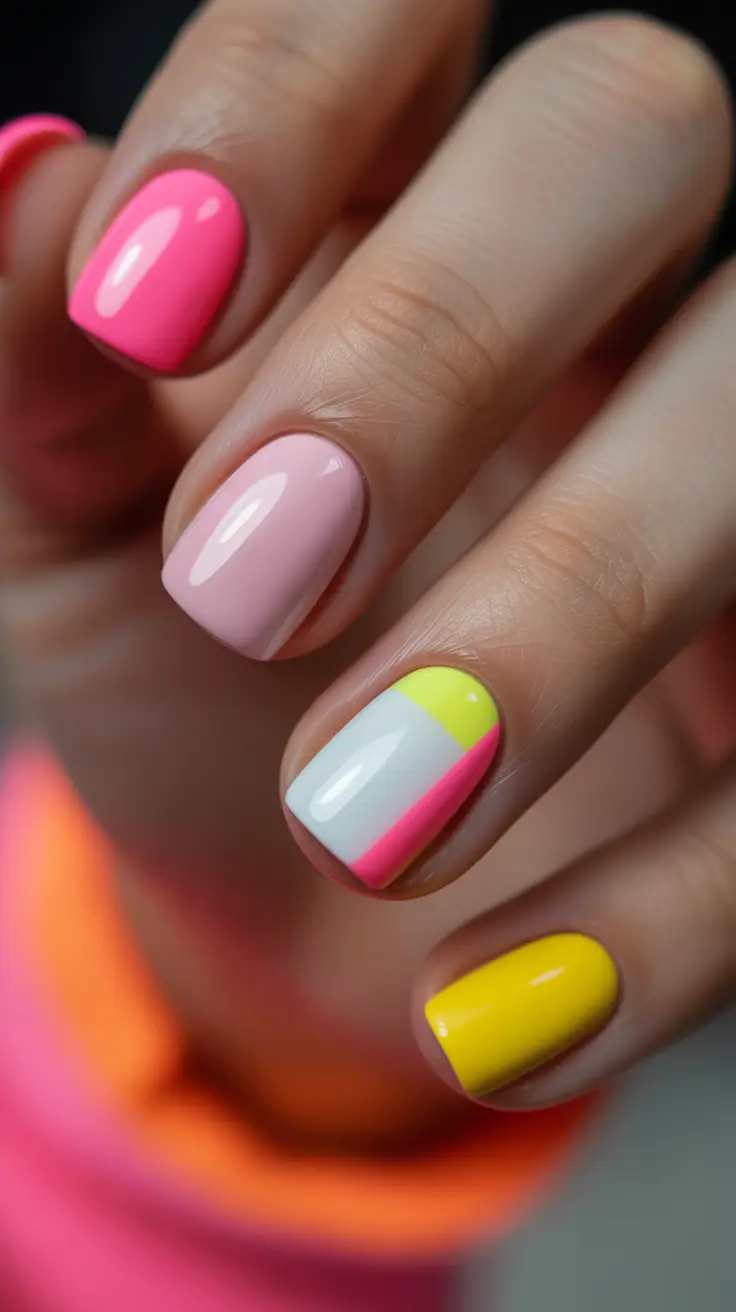 spring short nails Color Block Pop - Modern Pastel Energy
