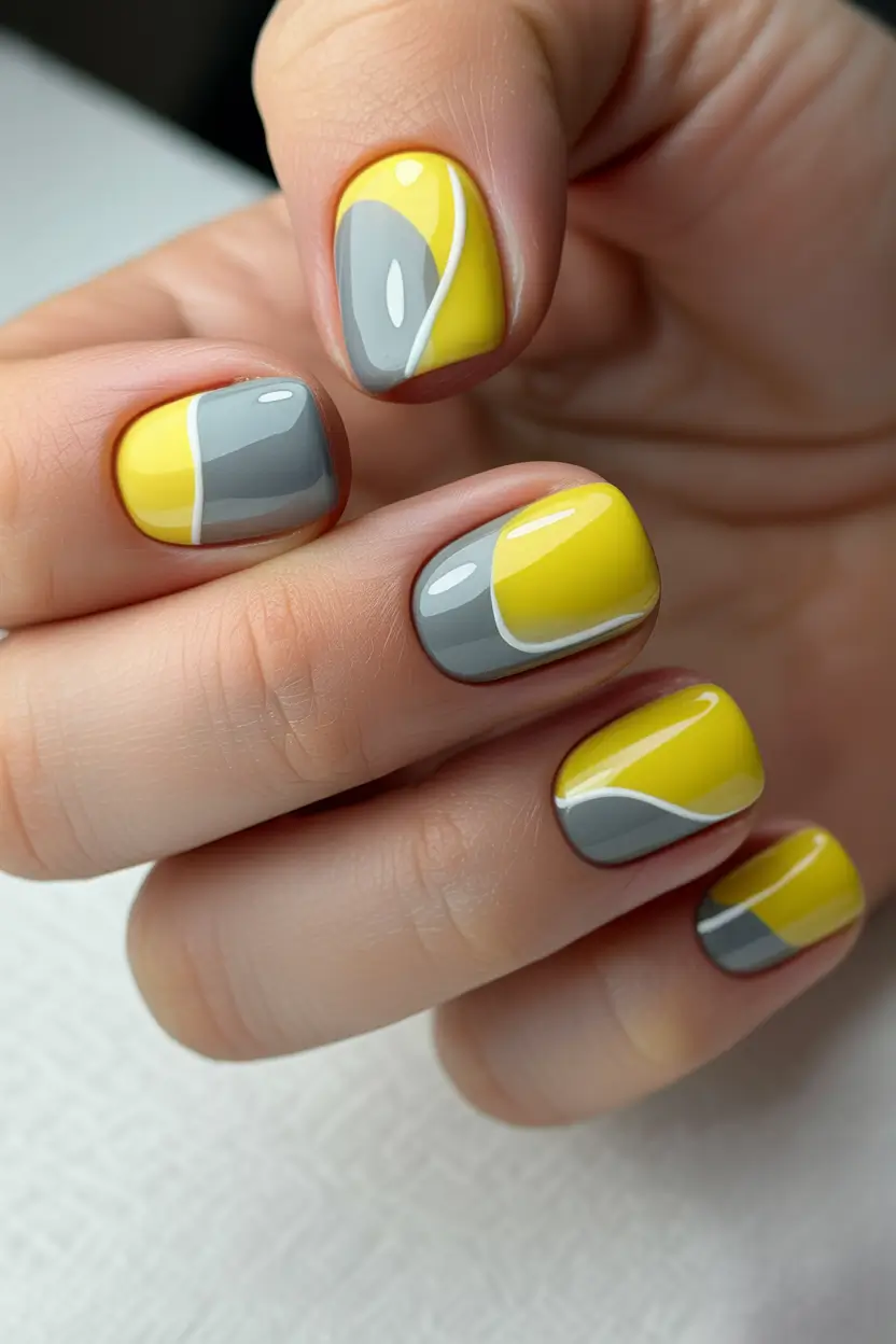 spring short nails Yellow and Grey Abstract Waves - Graphic Spring Balance