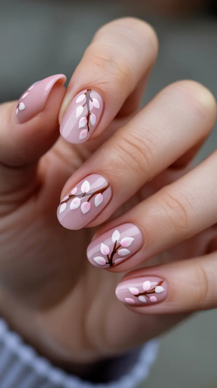 spring short nails Soft Blossom Branches - Romantic Spring Storytelling