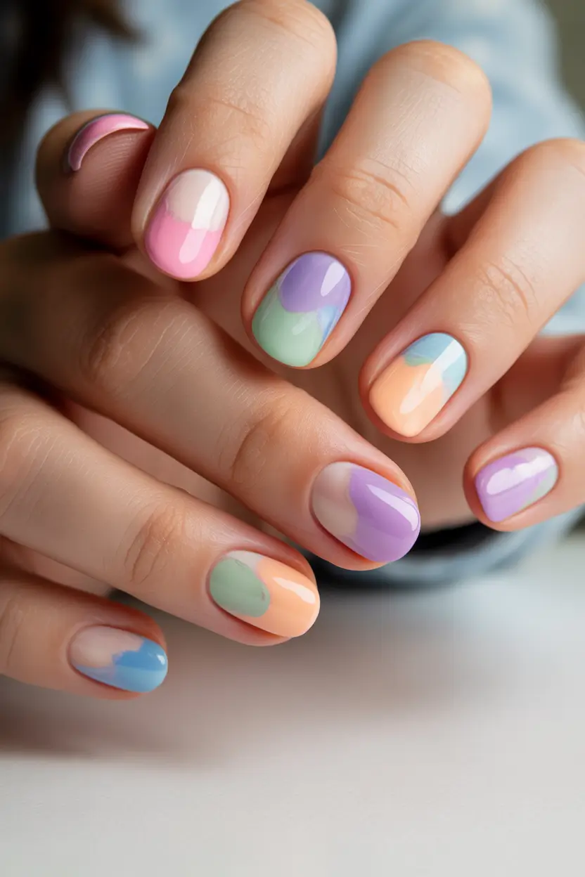 spring short nails Pastel Patchwork - Soft Color Story