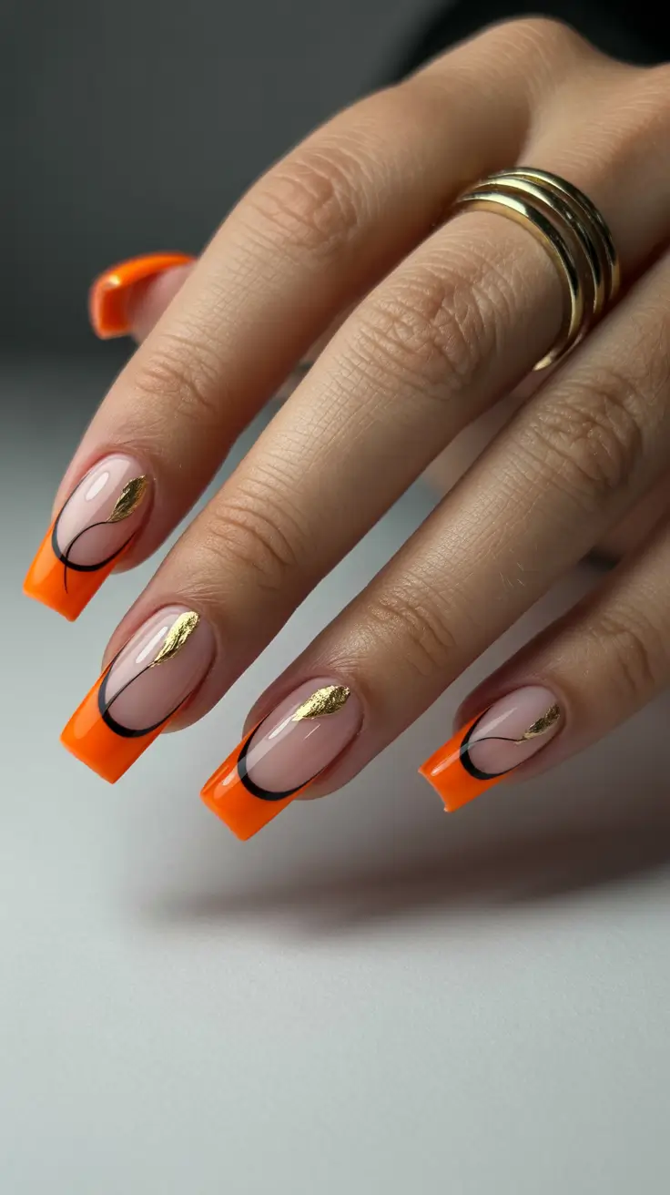 spring vacation nails bright orange square long modern design