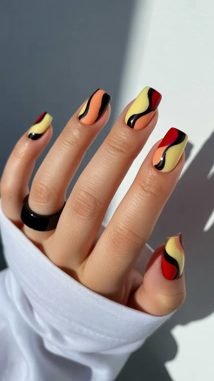 spring vacation nails retro color wave design