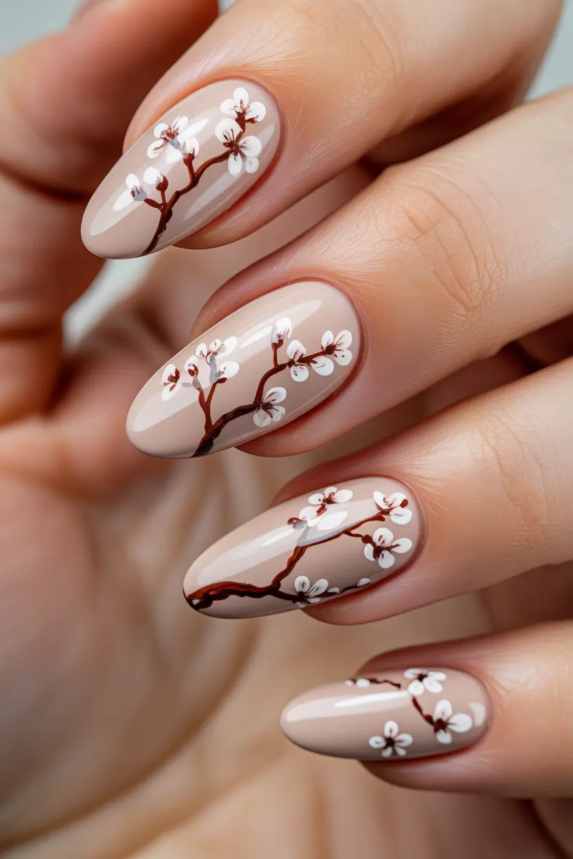 spring vacation nails cherry blossom almond design