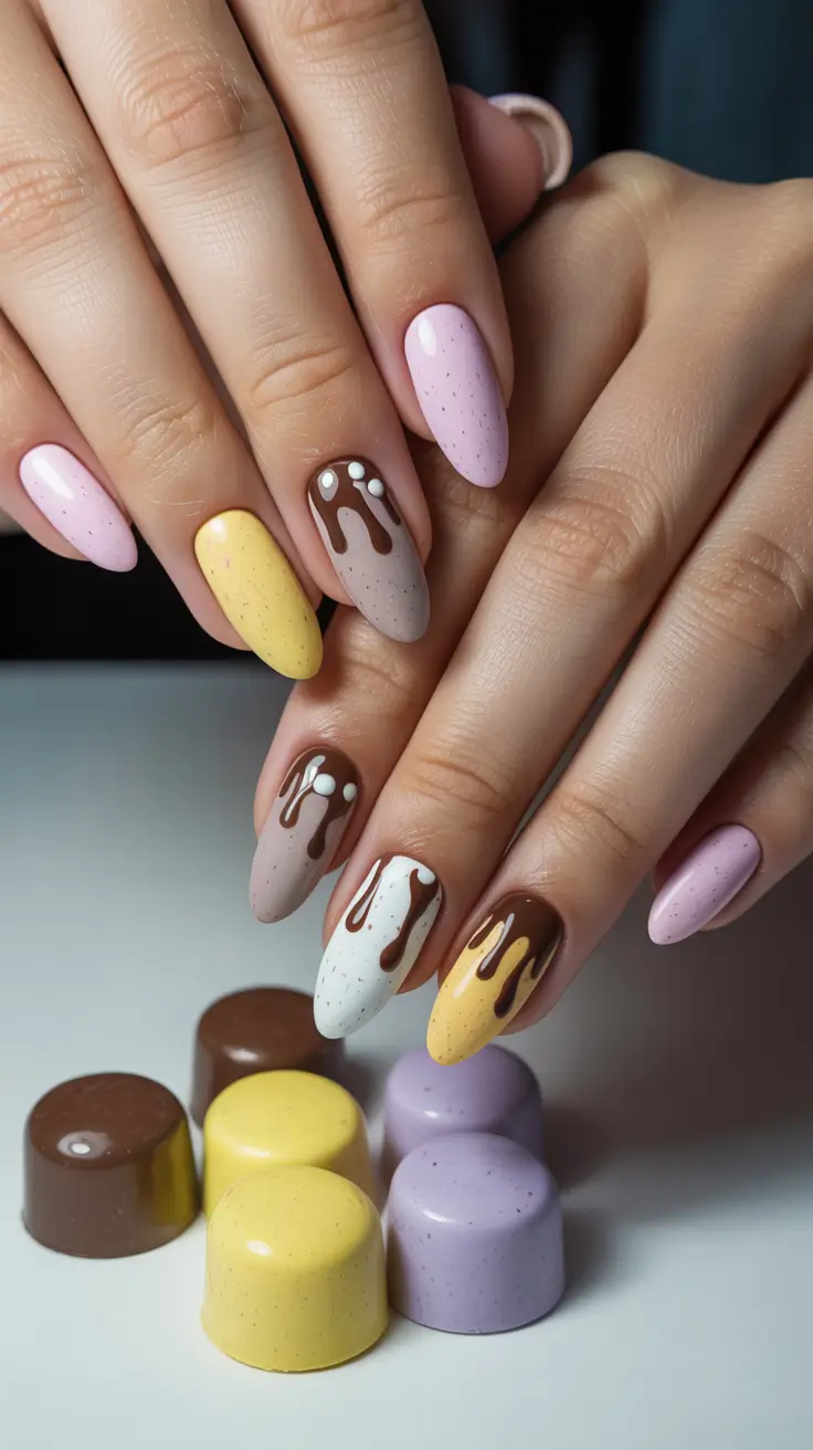 cute easter nail art ideas 2026 Chocolate Drip Easter Candy Nail Designs